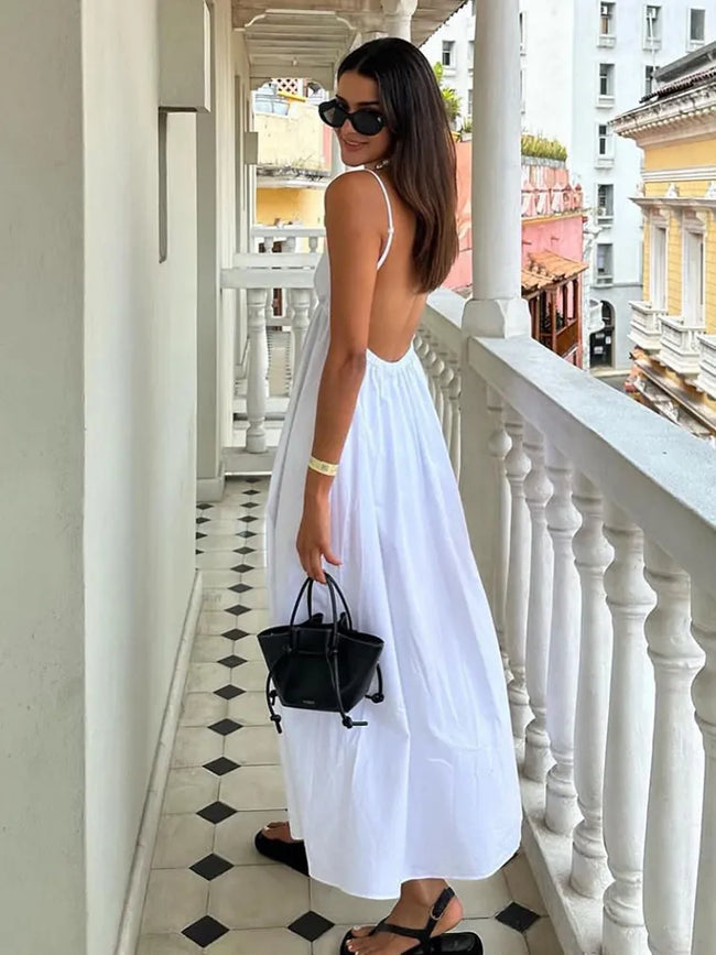 Summer | Women's Sleeveless Low Back V-Neck Maxi Dress