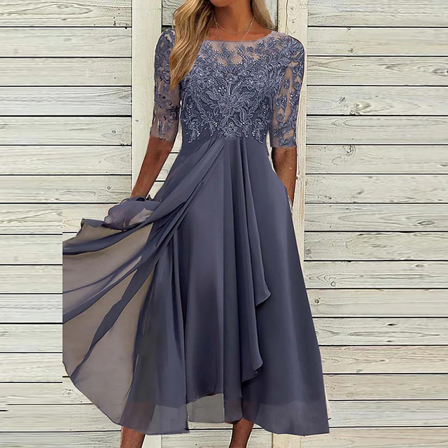Orlena | Women's Sequined Midi Dress with Chiffon Skirt