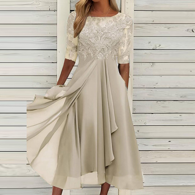 Orlena | Women's Sequined Midi Dress with Chiffon Skirt