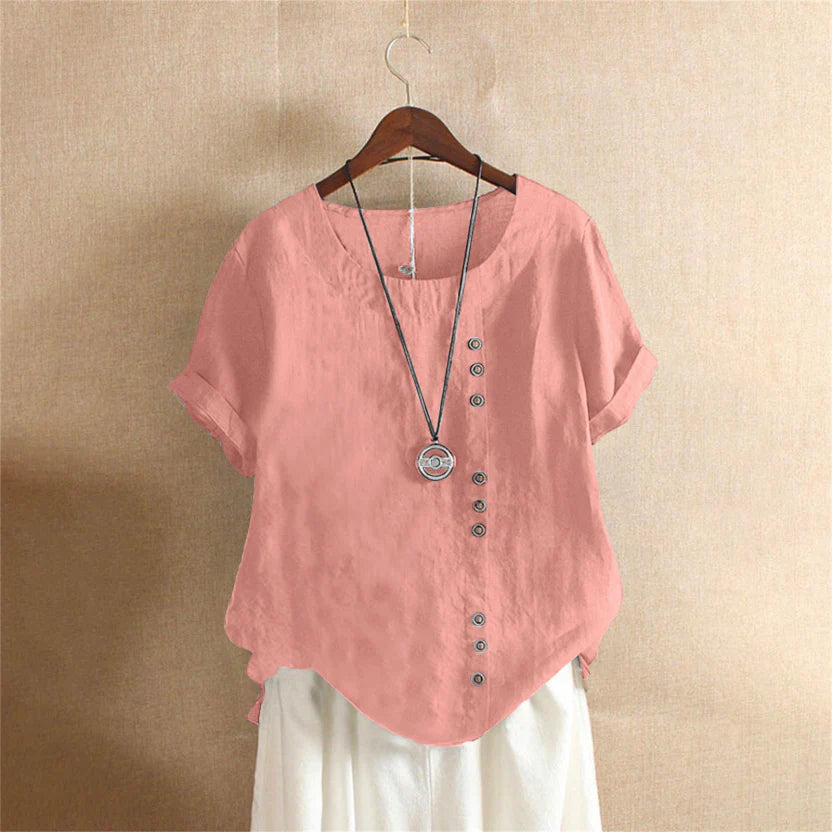 Evelyn | Women's Asymmetrical Hem Short Sleeve Blouse