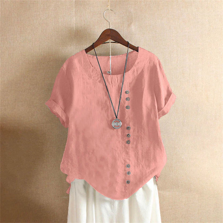 Evelyn | Women's Asymmetrical Hem Short Sleeve Blouse
