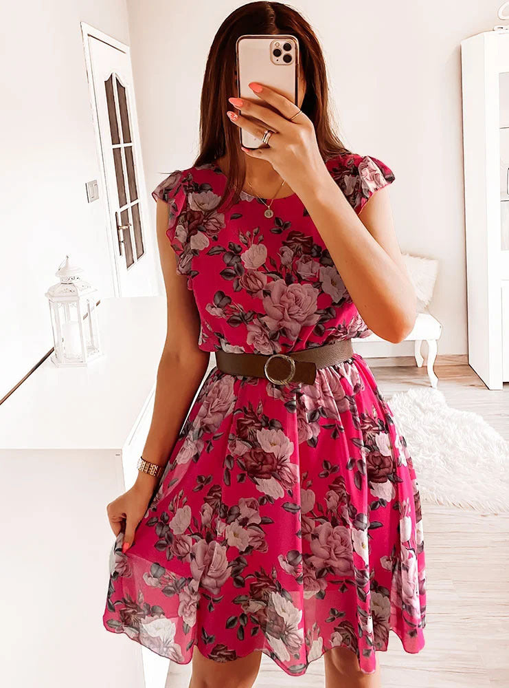 Melanie | Women's Floral Midi Dress with Ruffles