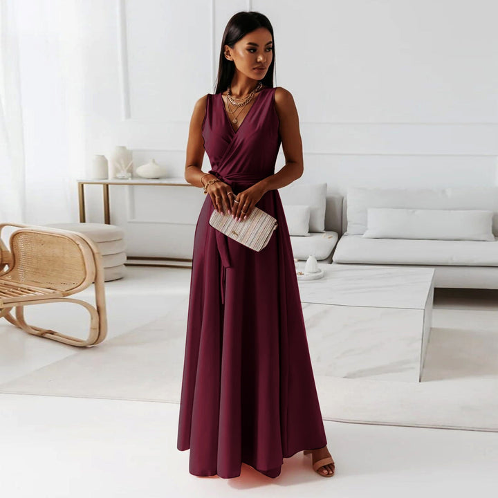 Gina | Women's Long V Neck Wrap Dress with Sleeveless