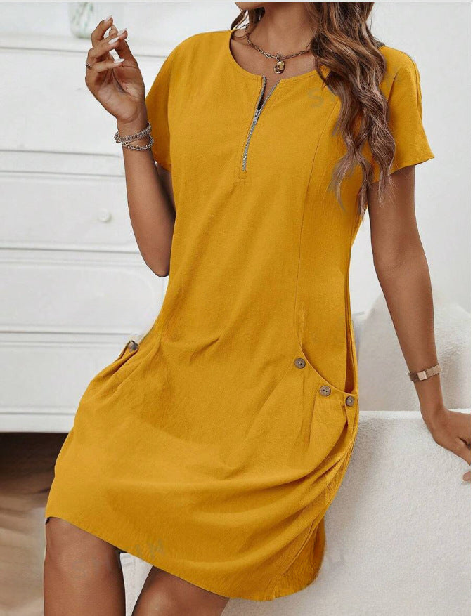Heather | Women's Short Sleeve Dress with Side Button Pocket
