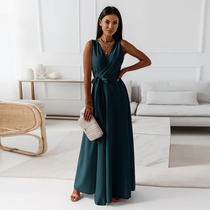 Gina | Women's Long V Neck Wrap Dress with Sleeveless