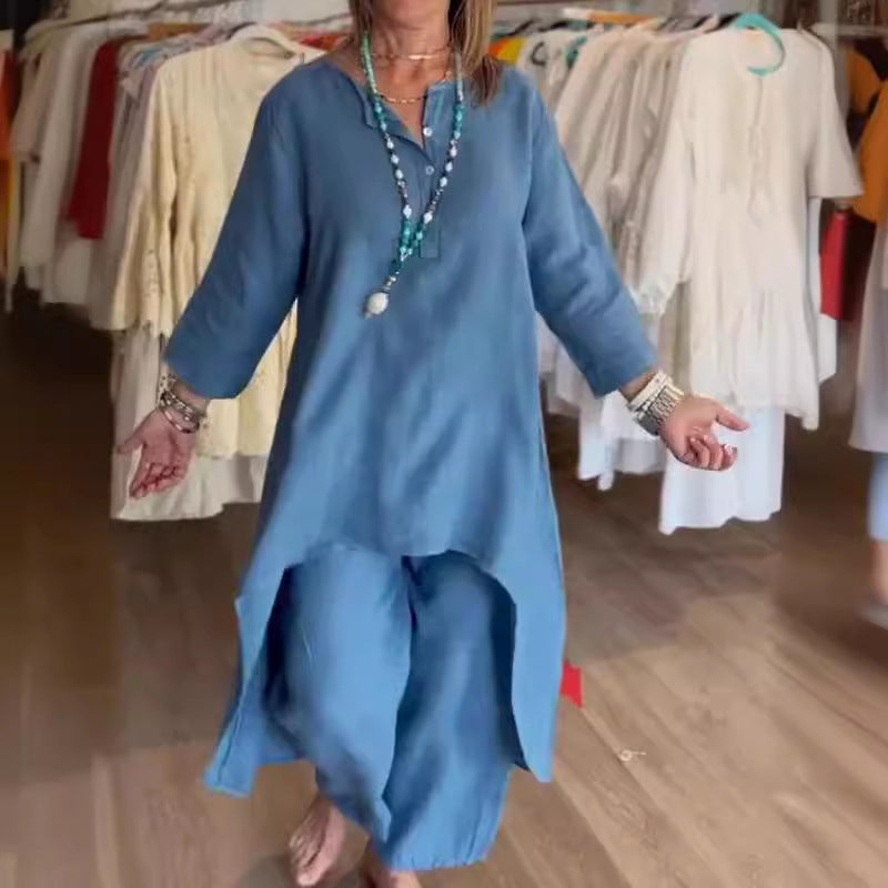 Millie | Women's Casual Tunic Top and Wide Leg Pants Set