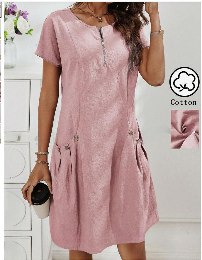Heather | Women's Short Sleeve Dress with Side Button Pocket
