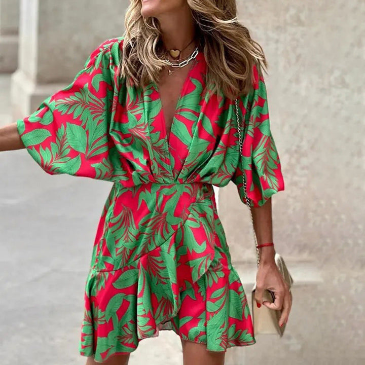 Kaitlyn | Women's Printed Batwing Sleeve Mini Wrap Dress