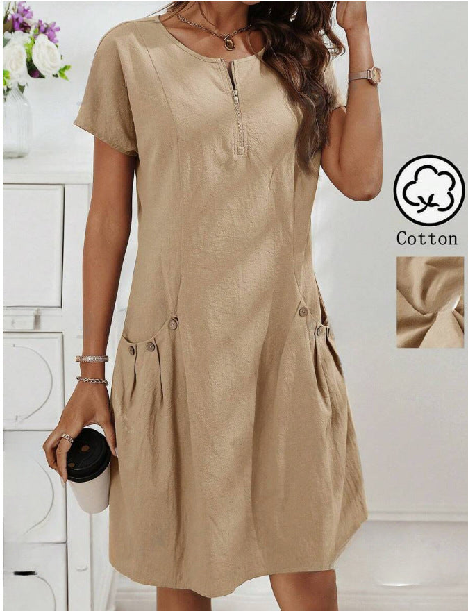 Heather | Women's Short Sleeve Dress with Side Button Pocket