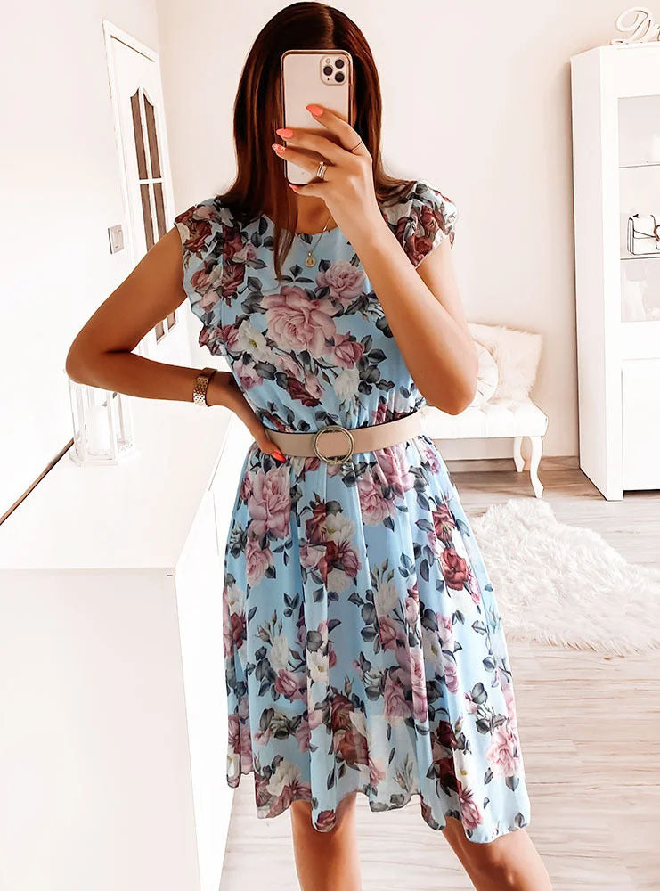 Melanie | Women's Floral Midi Dress with Ruffles