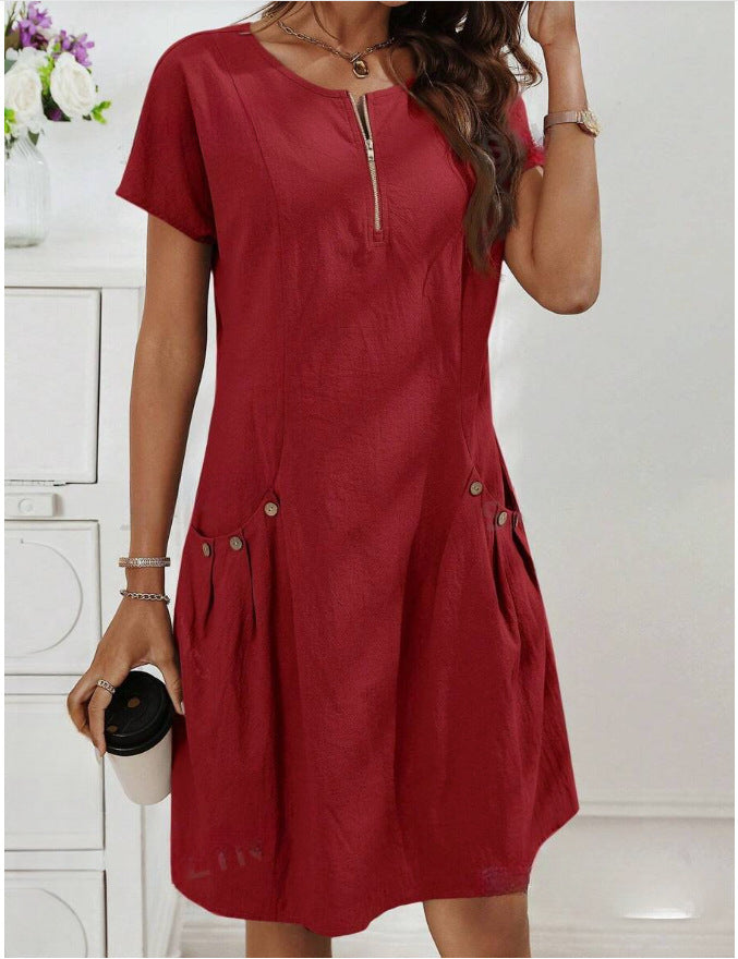 Heather | Women's Short Sleeve Dress with Side Button Pocket
