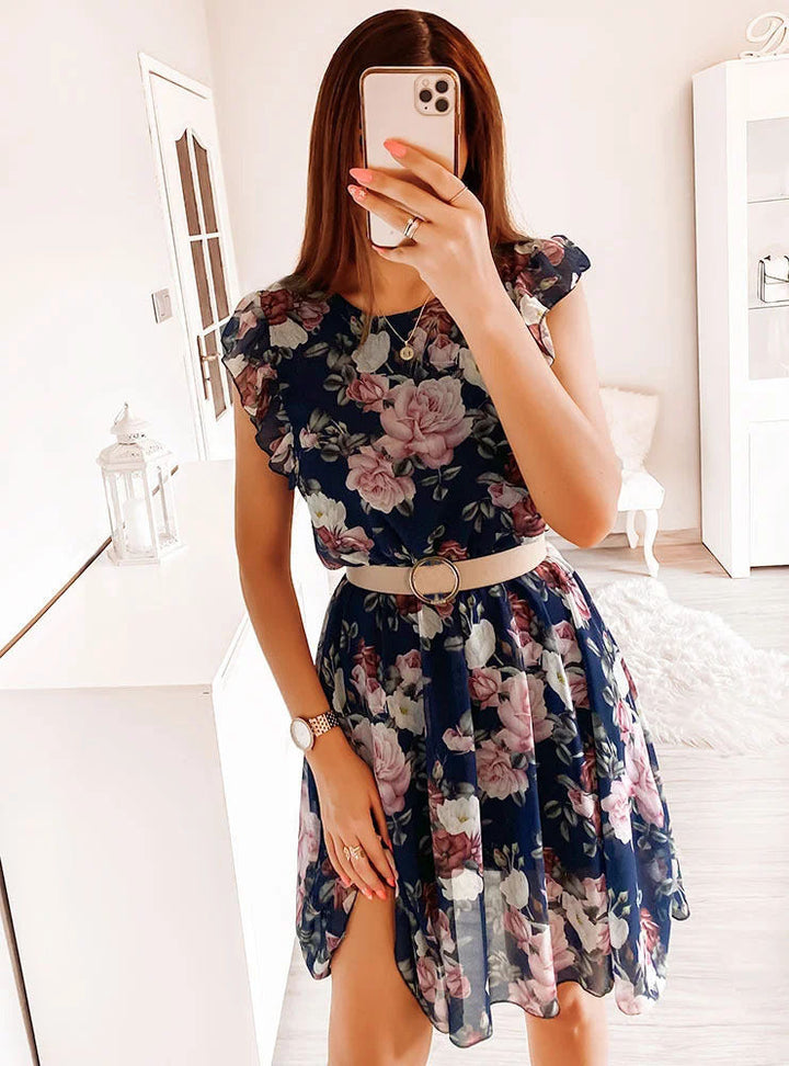Melanie | Women's Floral Midi Dress with Ruffles