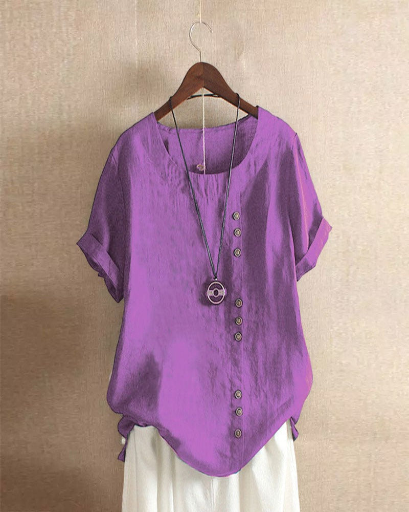 Evelyn | Women's Asymmetrical Hem Short Sleeve Blouse