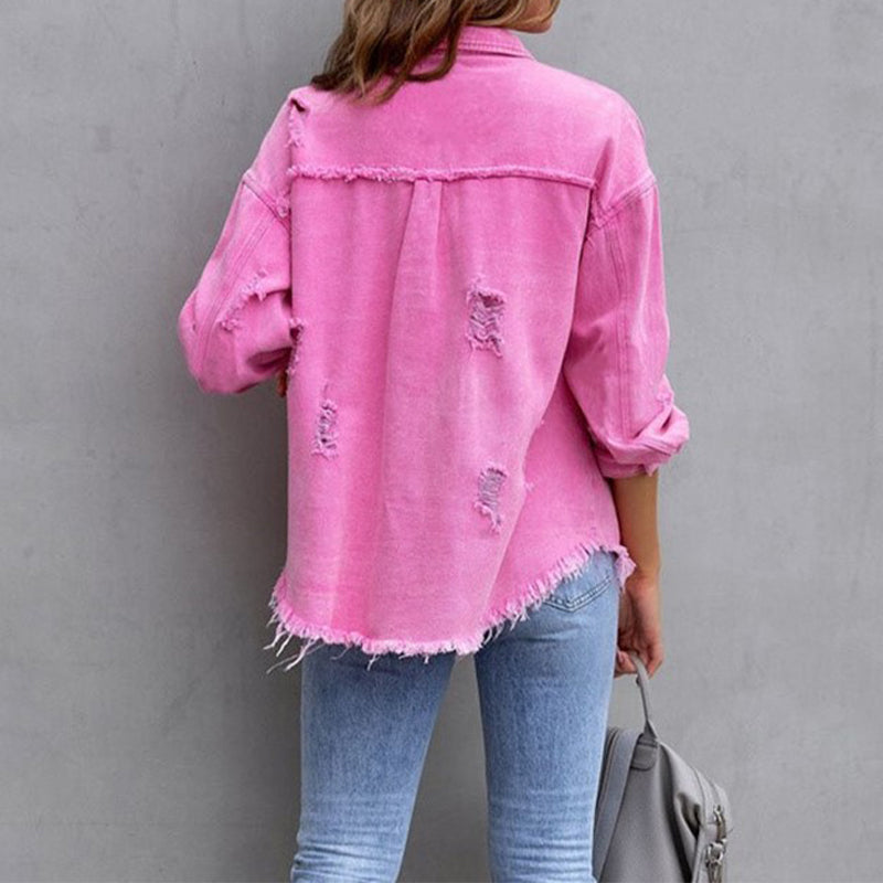Aatasha | Women's Vintage Washed Oversized Denim Jacket