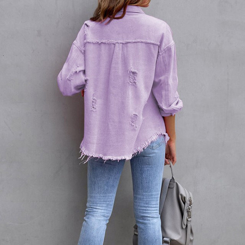 Aatasha | Women's Vintage Washed Oversized Denim Jacket