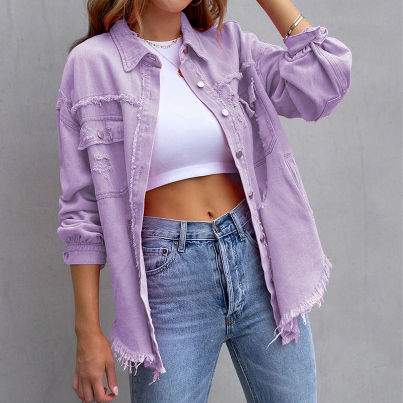 Aatasha | Women's Vintage Washed Oversized Denim Jacket