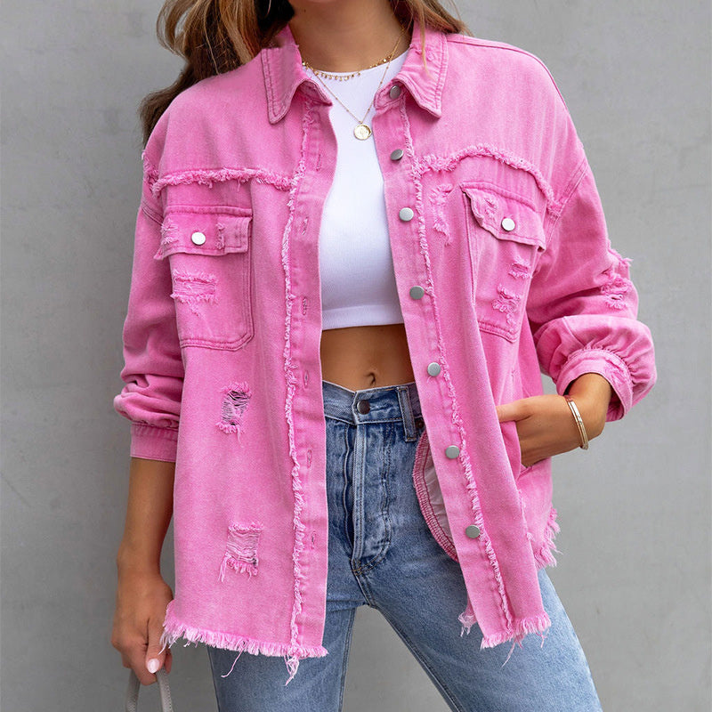 Aatasha | Women's Vintage Washed Oversized Denim Jacket