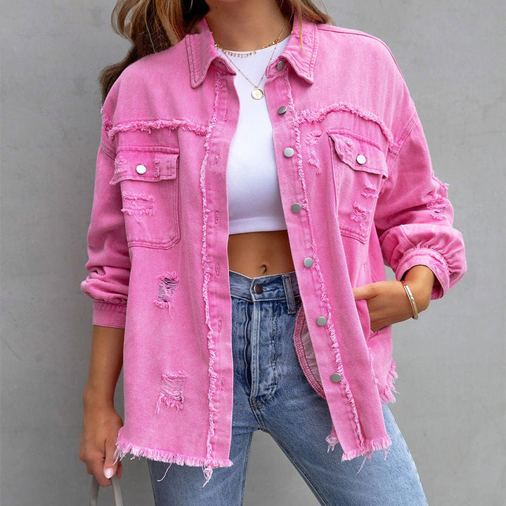Aatasha | Women's Vintage Washed Oversized Denim Jacket