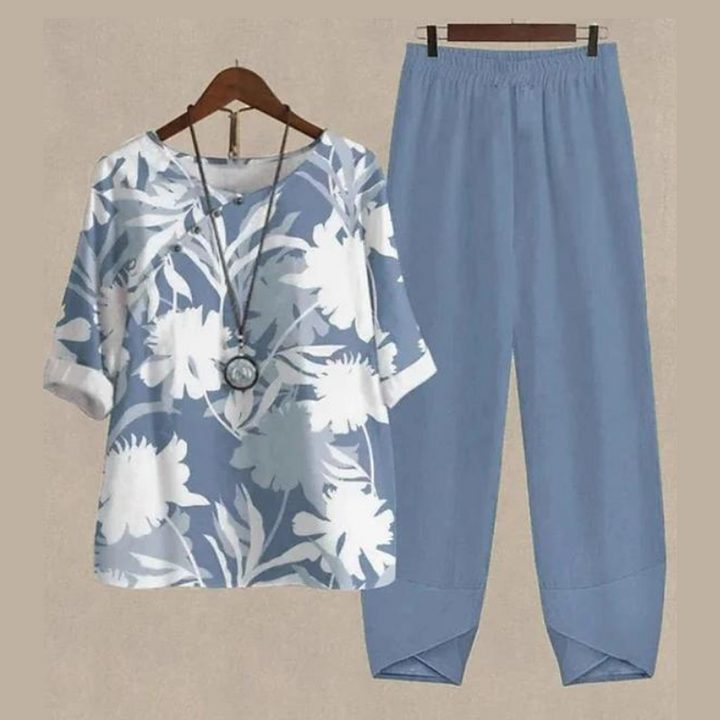 Faye | Women's Printed Two Piece Set with Wide Leg Pants