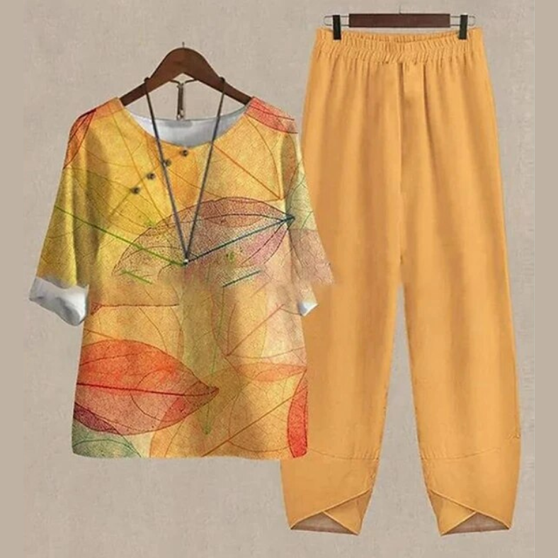 Faye | Women's Printed Two Piece Set with Wide Leg Pants