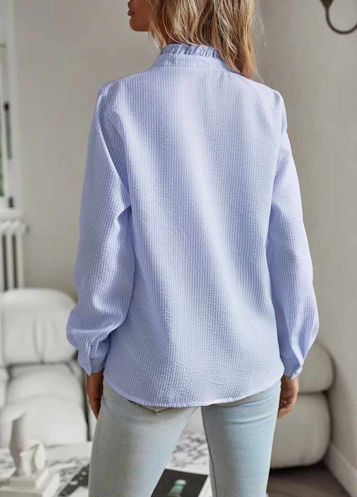 Charlotte | Women's V-Neck Ruffle Trim Striped Blouse