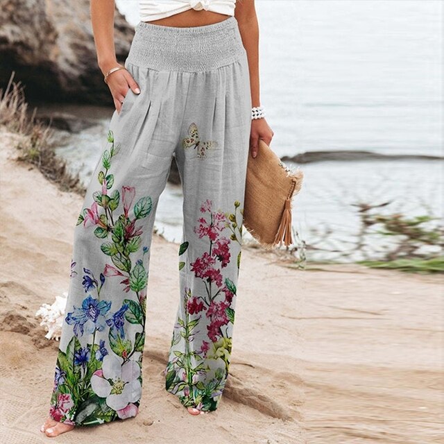 Meadow | Woman's Botanical Print Wide Leg Summer Pants