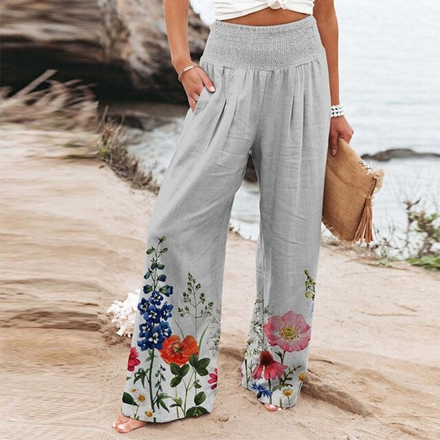 Meadow | Woman's Botanical Print Wide Leg Summer Pants