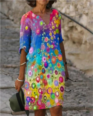 Jewel | Women's Graphic Print V Neck Summer Mini Dress