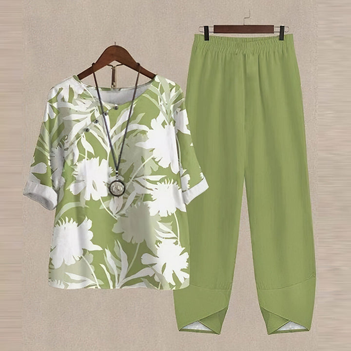 Faye | Women's Printed Two Piece Set with Wide Leg Pants