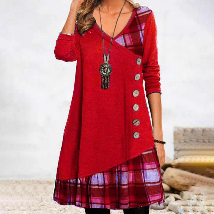 Tatiana | Women's Long Sleeves V-Neck Patchwork Tunic Dress