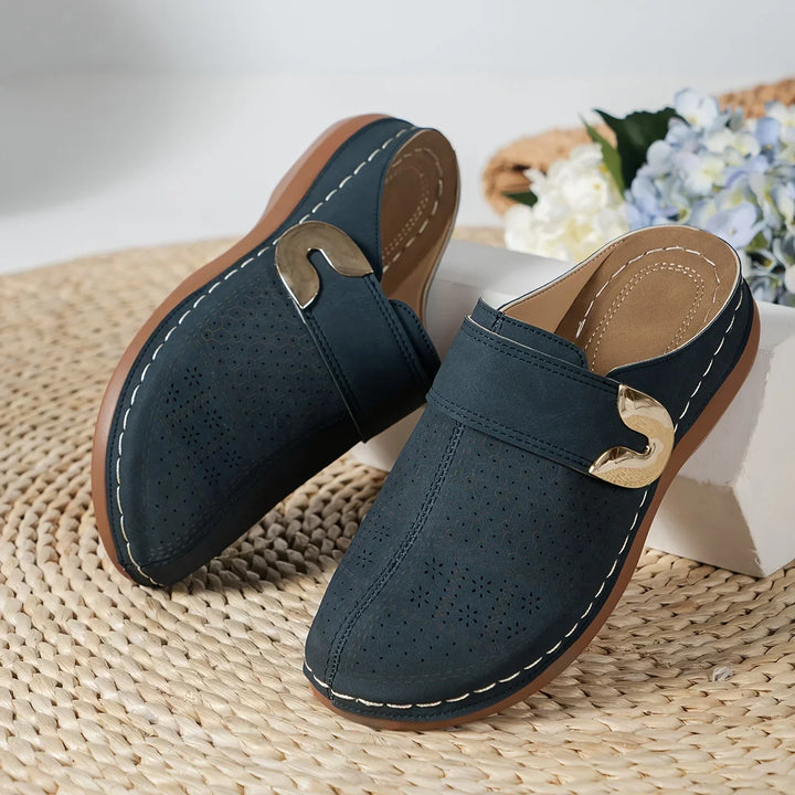 Tessa | Women's Perforated Slip On Loafers with Metal Accent