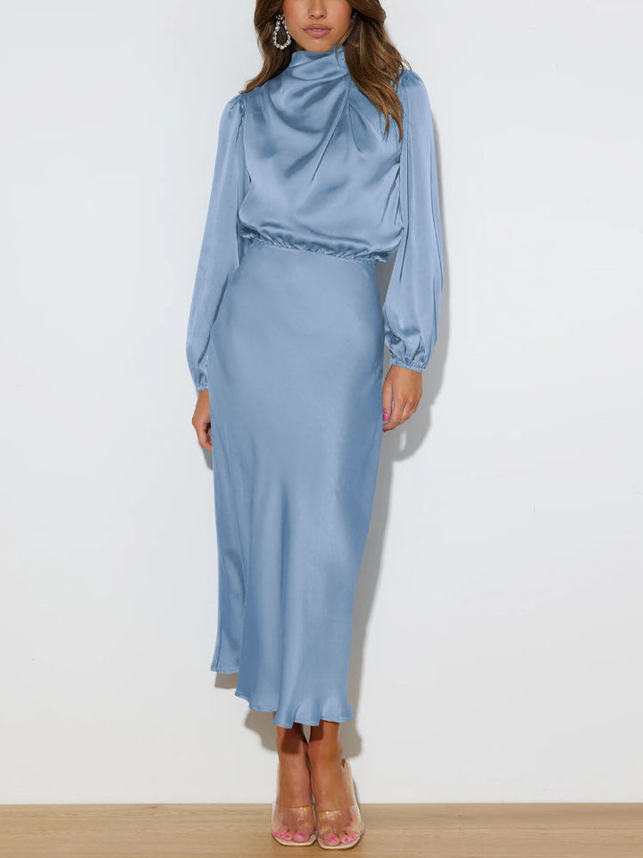 Mina | Women's Long Sleeve Satin Dress with High Neck