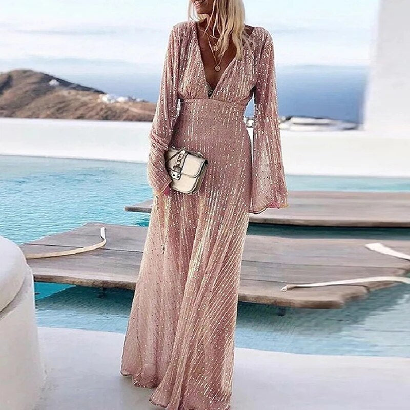 Celeste | Women's Elegant Bell Sleeves Sequin Evening Dress