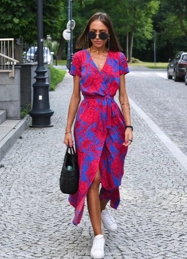 Alora | Women's Floral Wrap Summer Dress with Vneck and Tie Belt