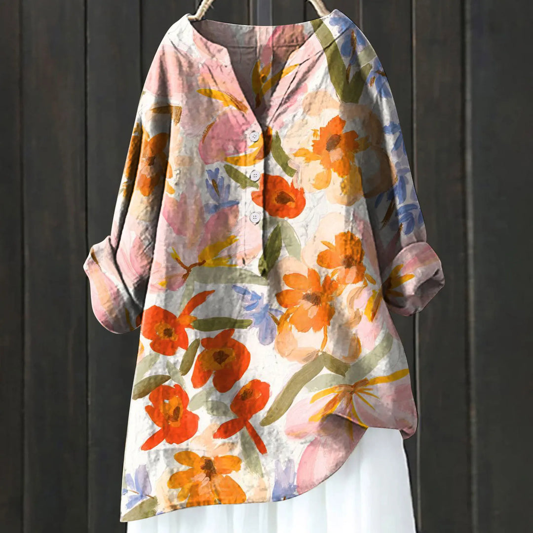 Delaney | Women's Floral Folded Sleeve Button Shirt