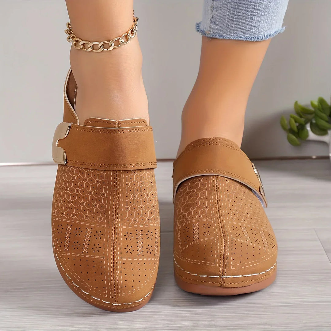 Tessa | Women's Perforated Slip On Loafers with Metal Accent