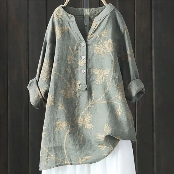 Delaney | Women's Floral Folded Sleeve Button Shirt