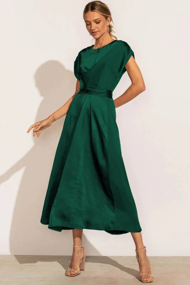 Alice | Women's Elegant Satin Cap Sleeve Midi Dress