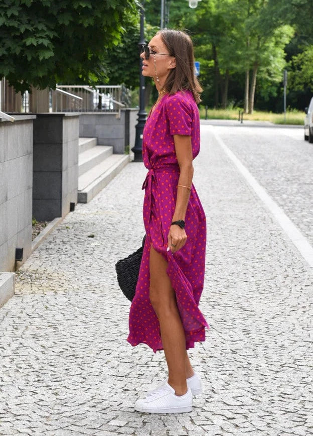 Alora | Women's Floral Wrap Summer Dress with Vneck and Tie Belt