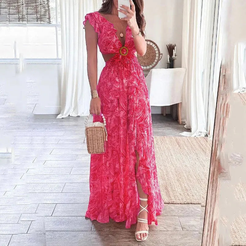 Rosalie | Women’s Cut-Out Floral Maxi Dress with Ruffle Sleeves