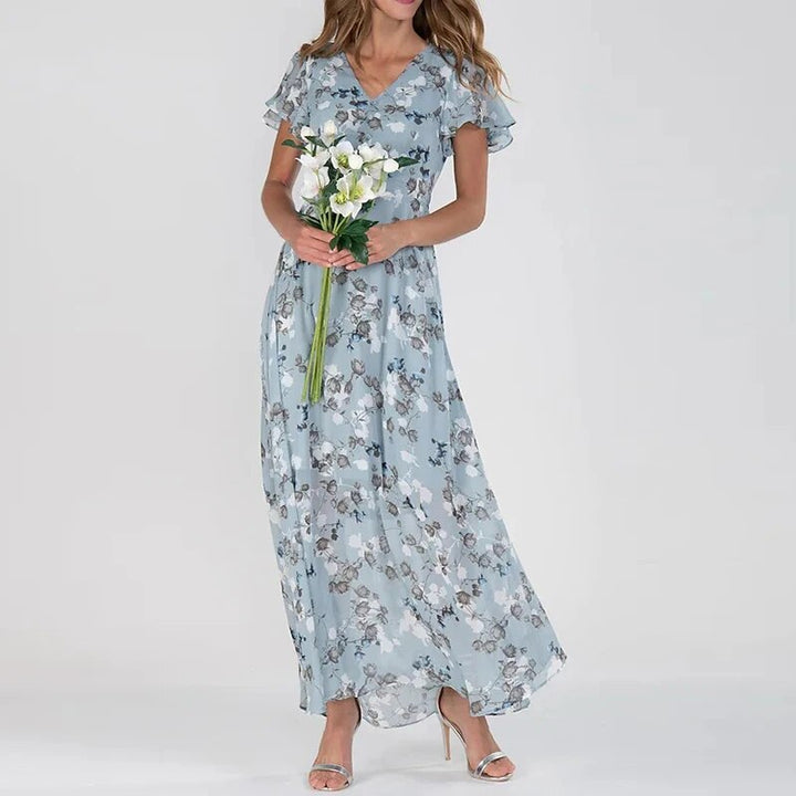 Savannah | Women's Floral Maxi Dress with V-neck and Short Sleeves