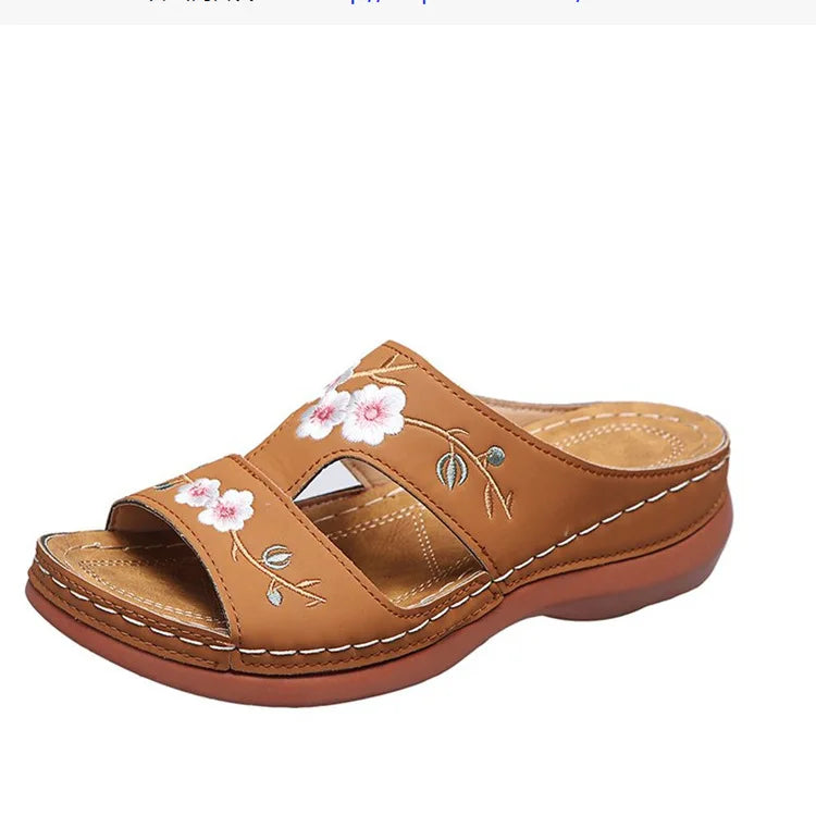 Gianna | Women's Orthopedic Embroidered Slip On Leather Sandals