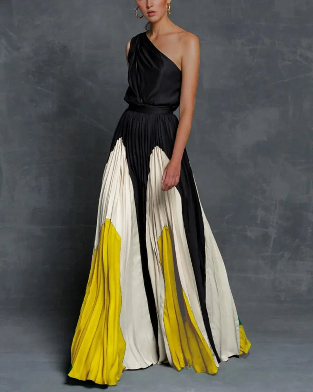 Esther | Women's One Shoulder Pleated Maxi Dress