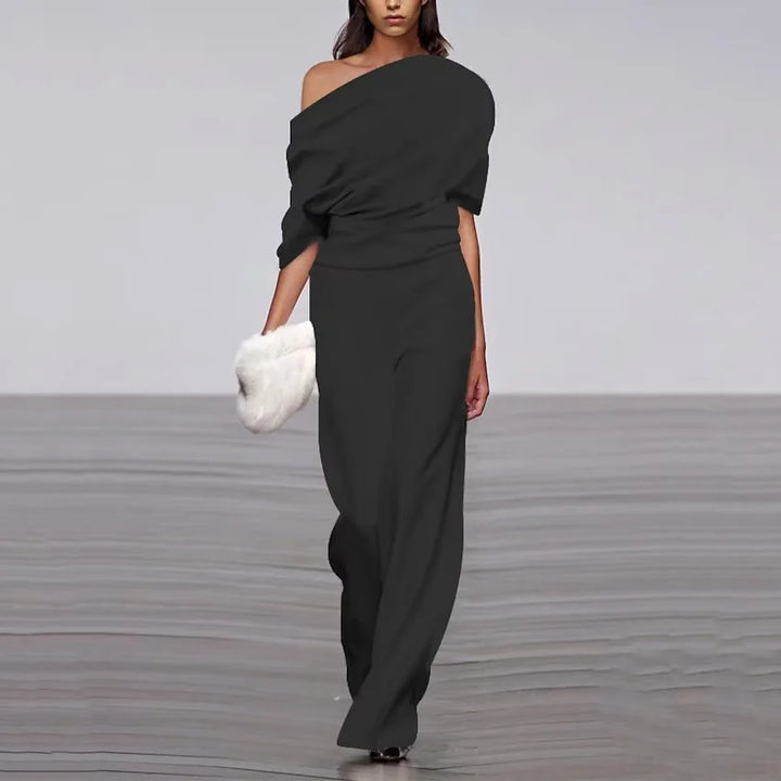 Sonia | Women's One Shoulder Drape Jumpsuit with Wide Legs