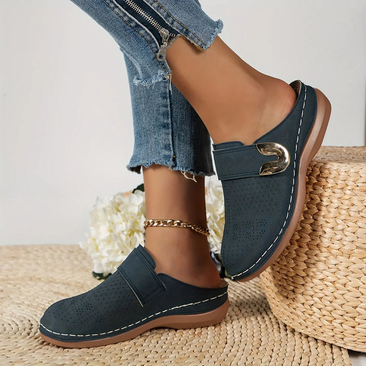 Tessa | Women's Perforated Slip On Loafers with Metal Accent
