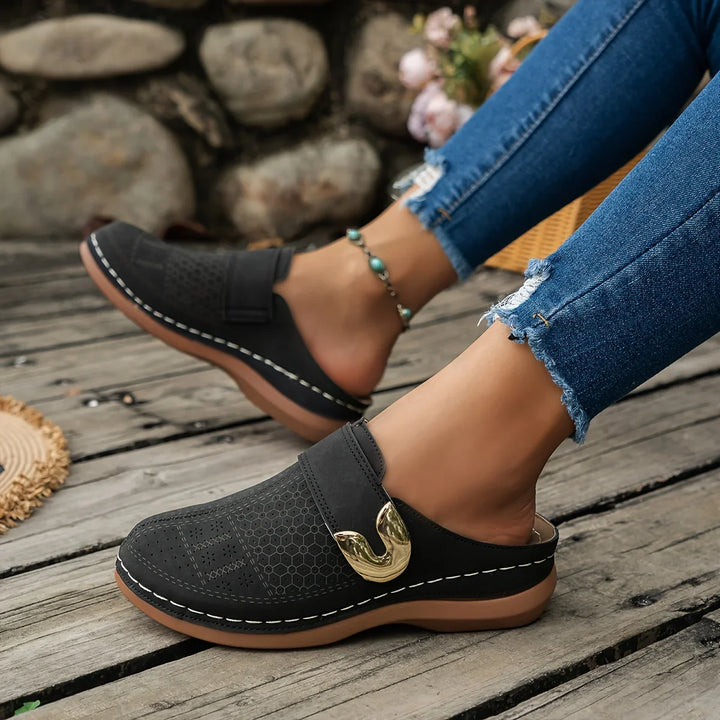 Tessa | Women's Perforated Slip On Loafers with Metal Accent