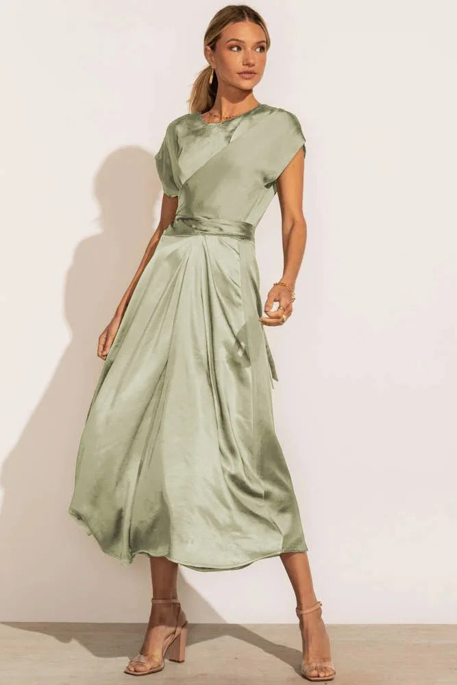 Alice | Women's Elegant Satin Cap Sleeve Midi Dress