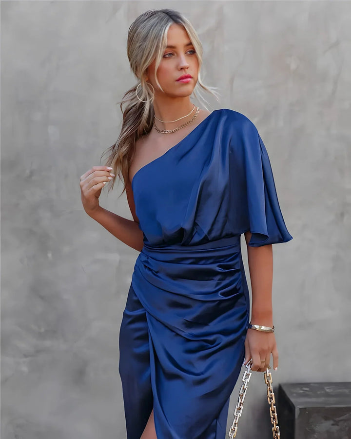 Dana | Women's One-Shoulder Midi Dress with Asymmetrical Hem