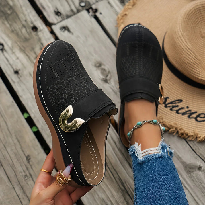 Tessa | Women's Perforated Slip On Loafers with Metal Accent