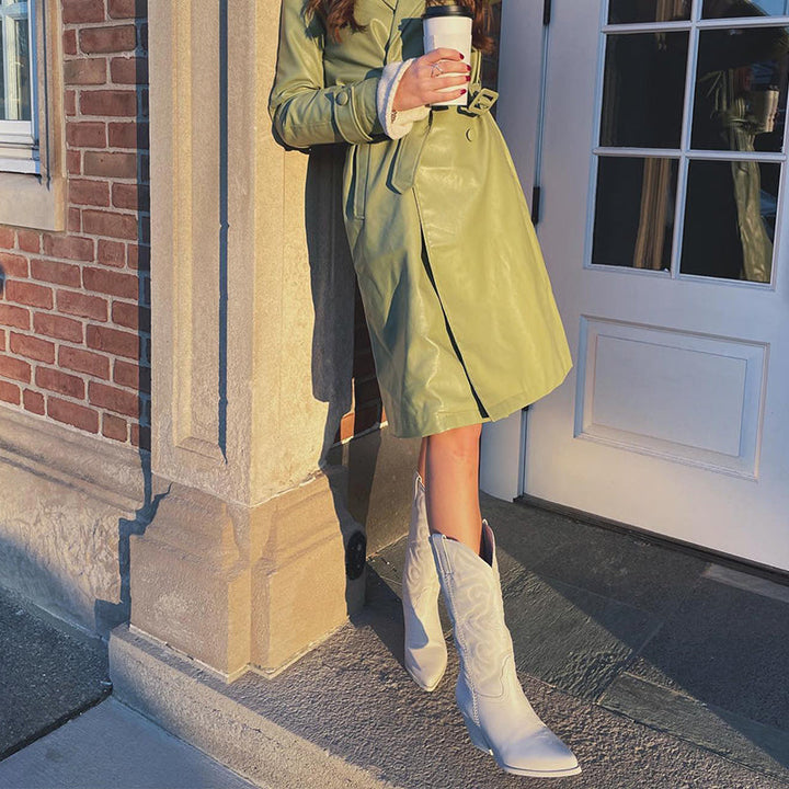 Marisca | Women's Metallic Western Knee High Boots with Zipper